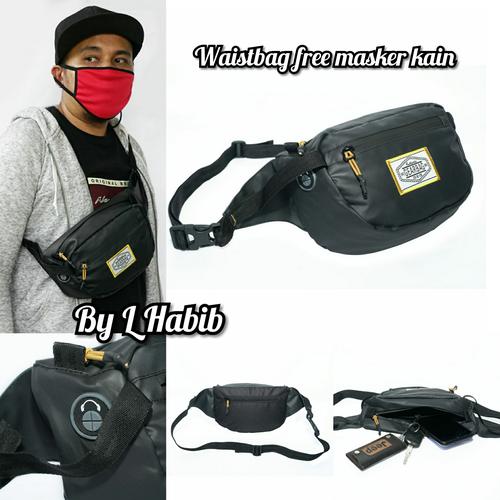 Foto Produk tas waistbag waist bag selempang semi kulit oval free masker kain - Hitam dari L Habib