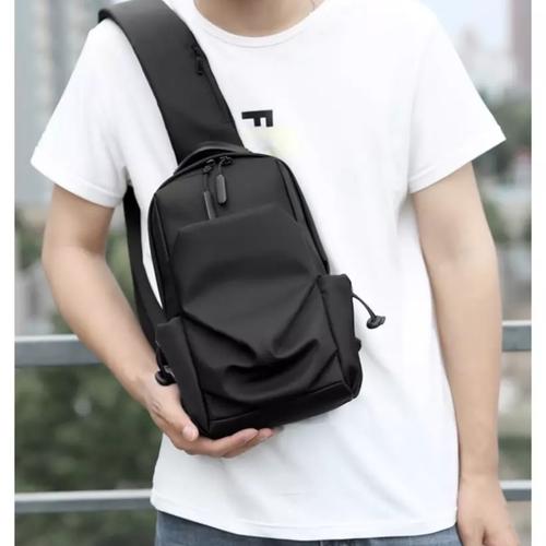 Foto Produk Tas Selempang Pria / Sling Bag / Tas Bahu TSP Bag bonus Dompet dan Jam - Hitam dari Rits.Collection
