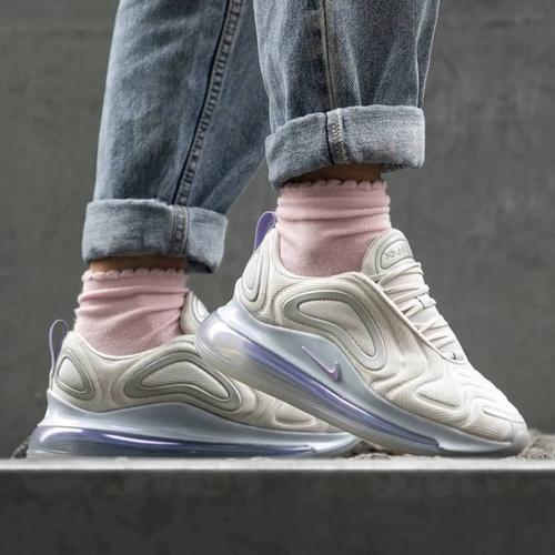 gray and purple sneakers