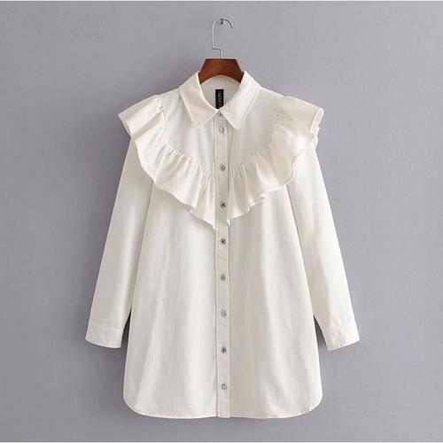 29665 White Ruffle Denim Shirt Dress 