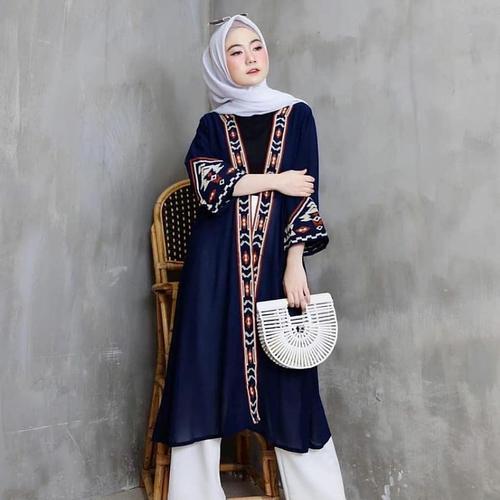 Foto Produk long outer etnik / cardigan wanita termurah / cardigan bahan moscrepe - Biru dari Syif@shop