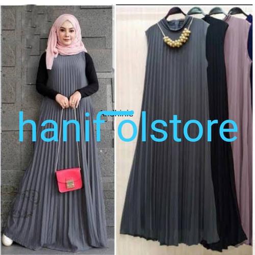 Foto Produk long dress plisket tanpa lengan - Abu-abu, all size dari hanif olstore