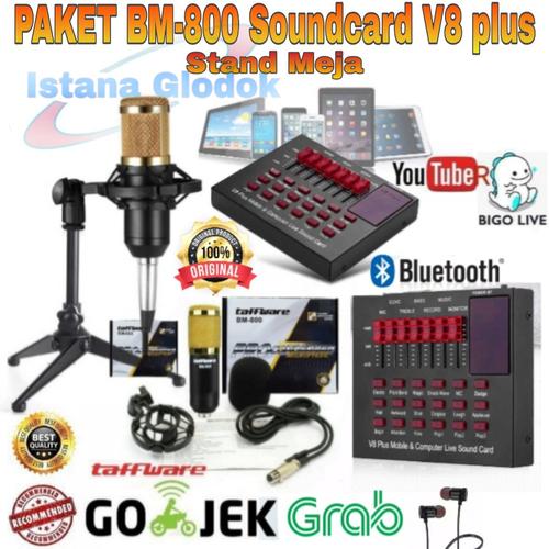 Foto Produk Paket Mic BM800 Soundcard V8 plus bluetooth stand meja dari Istana Glodok