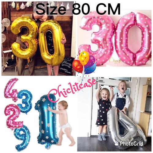 Foto Produk Balon foil angka JUMBO 80 CM 80CM pink blue gold dari chic lit case