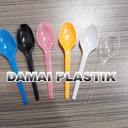 Foto Produk Sendok Teh Plastik /Sendok Eskrim Bening Kecil Puding Cake 11cm - Stg Hitam dari DAMAIPLASTIK
