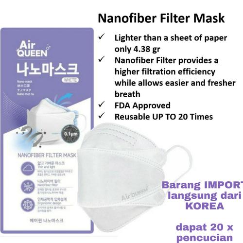 Foto Produk Masker NANO merk AIR QUEEN made in KOREA berbahan NANOFIBER FILTER - Putih dari KOKO'DANNY