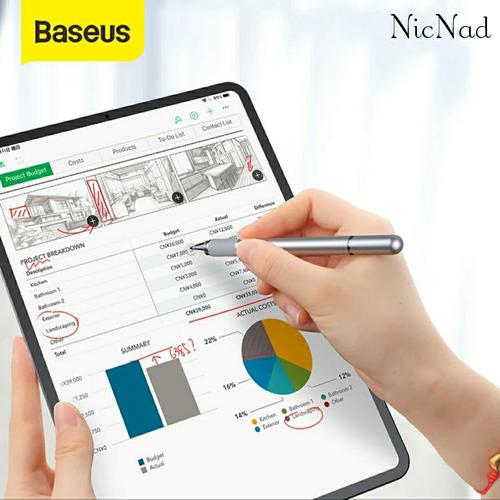 Foto Produk Baseus 2 in 1 Capacitive Touch Screen Stylus Pen iPhone iPad Tablet PC - Silver dari NicNad Digital Store