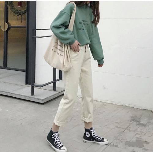 celana putih jeans wanita korea style 