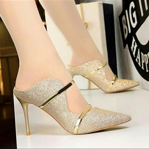 Jual sepatu high heels pesta gold emas 