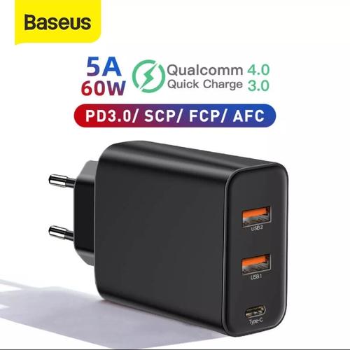 Foto Produk Adaptor Charger BASEUS 60W QC 3.0 PD 3.0 Power Delivery - Hitam dari Gift/Kado