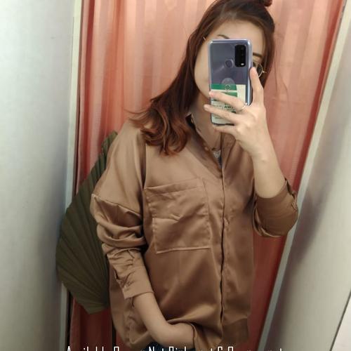 Jual Kemeja Satin Wanita Lengan Panjang Polos Jakarta Pusat Javier22shop Tokopedia