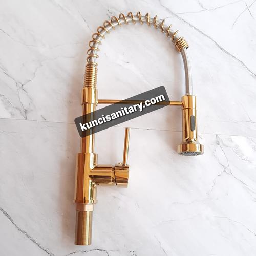 Foto Produk Kran kitchen sink gold mixer panas dingin / Keran restoran warna emas dari kuncirumah