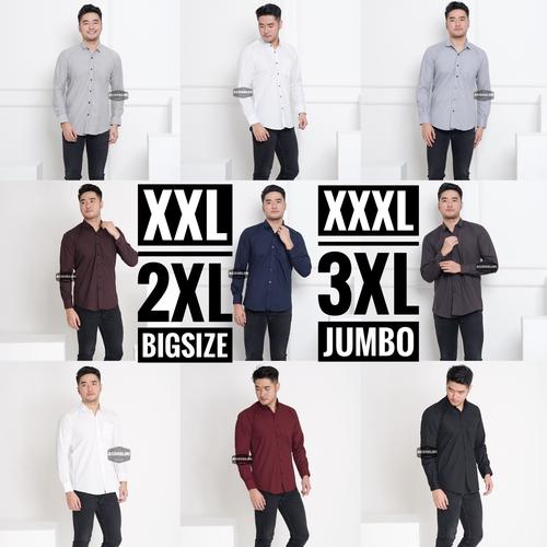 Foto Produk Kemeja Lengan Panjang Pria Polos Big Size XXXL TripleXL 3XL Jumbo - Hitam, XXXL dari ago helmi shop