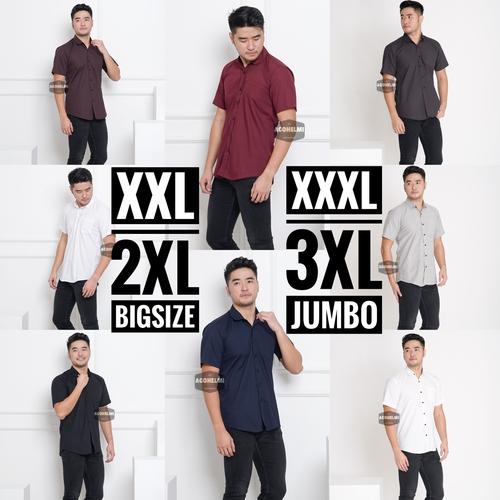 Foto Produk Kemeja Lengan Pendek Pria Polos Big Size XXXL TripleXL 3XL Jumbo - Hitam, XXXL dari ago helmi shop