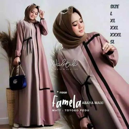 Foto Produk baju gamis wanita terbaru jumbo Famela ukuran L, XL, XXL, 3XL, 4XL - Rosse, L dari Alucio-1