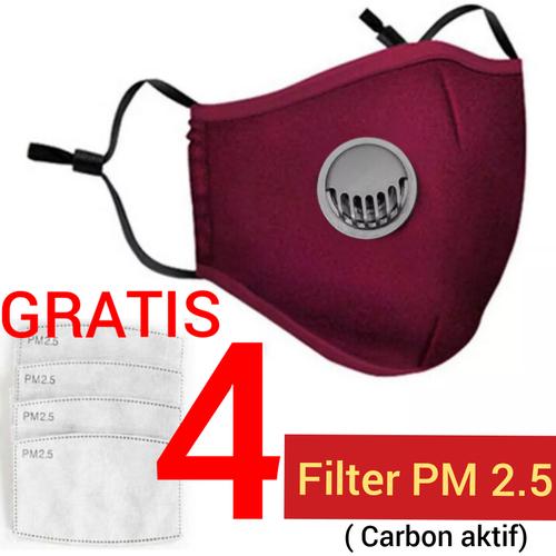 Foto Produk Masker kain Filter Katup Pm 2.5 / N95 Dewasa bisa di cuci Hepa Filter - Merah dari tokobazarmurah