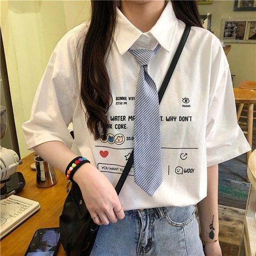 Collar T-Shirt with Tie (WHITE size 
