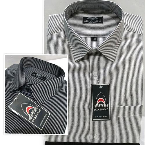 Foto Produk Kemeja Pria Lengan Pendek Santa Ricci Reguler Casual Garis Hitam Putih - Hitam, S dari Mega Hero Shirts