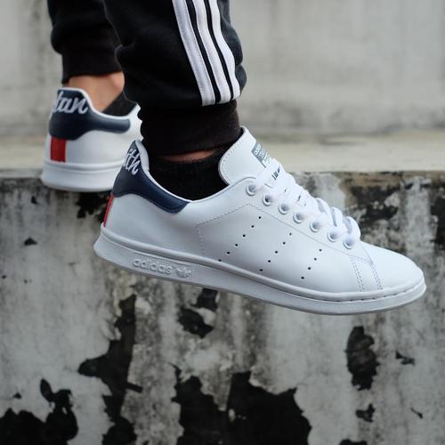 adidas stan smith script white navy