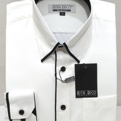 Foto Produk Kemeja Putih Pria Rita Ricci Panjang Slimfit Katun Oxford List Hitam - Putih, S dari Mega Hero Shirts