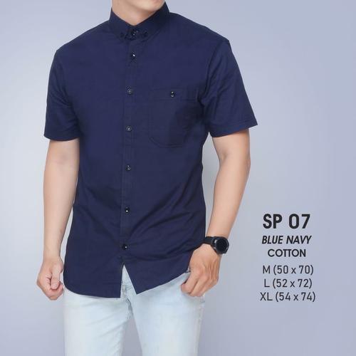 Foto Produk KEMEJA PRIA COWOK FORMAL PENDEK POLOS KANTOR BIRU NAVY MURAH SLIMFIT - M dari MNMLS ID