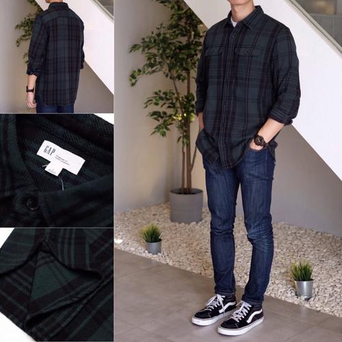 Foto Produk Kemeja GAP Heavyweight Flannel Plaid Shirt Dark Green Original - L dari OTOMO Store