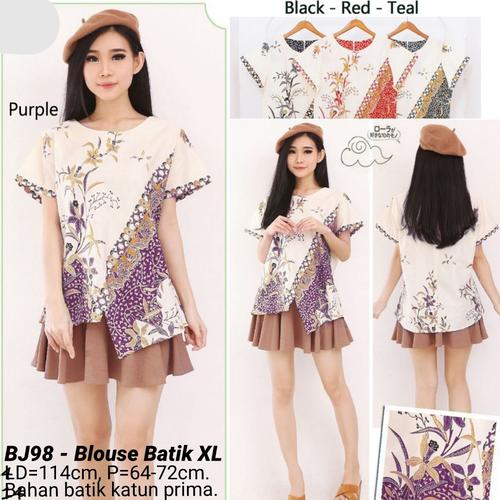 Foto Produk BIGSIZE BLOUSE MERRY BATIK JUMBO WANITA XXL ATASAN CEWEK KANTOR MURAH - Red dari Ace Sakura Fashion