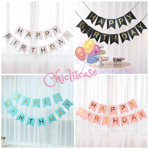 Foto Produk Banner happy birthday ulang tahun elegant black biru pink white - Putih dari chic lit case