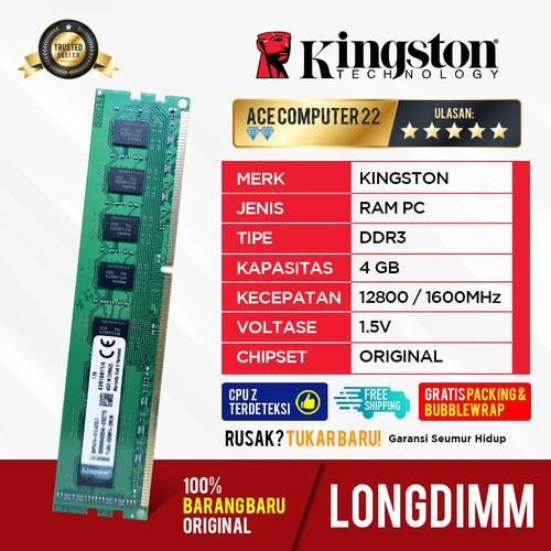 Gambar KINGSTON DDR3 4GB PC-12800 / PC-10600 dari ACECOMPUTER_NEW undefined Tokopedia