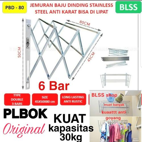 Foto Produk PLBOK DOUBLE JEMURAN DINDING LIPAT STAINLESS STEEL RAK BAJU PAKAIAN - PBD-80 dari BLSS