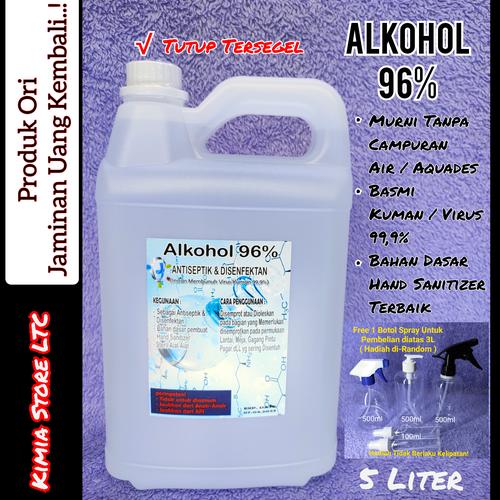 Foto Produk Alkohol 96% 5 Liter, Alkohol Murni tanpa campuran Aquades / Air dari Kimia Store..!