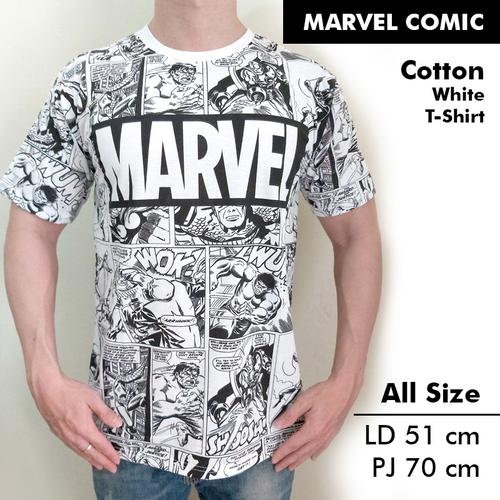 PRIA T SHIRT COWOK MARVEL COMIC PUTIH 