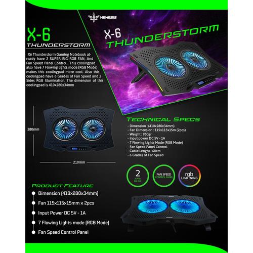 Gambar NYK X6 Thunderstorm Gaming Cooling Pad RGB Notebook Cooler Kipas Lapto dari Click & Go Kota Bandung Tokopedia