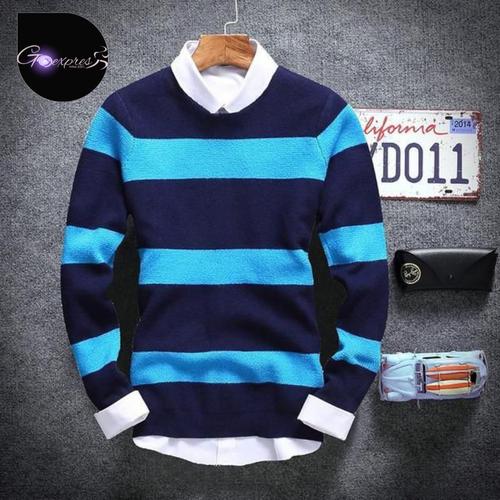 Foto Produk sweater rajut o neck cotton pria - Biru, XS dari Goxpress