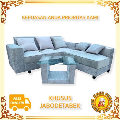 Foto Produk FREE ONGKIR JABODETABEK SOFA L MINIMALIS FULL BUSA + MEJA MURAH KAIN dari Sumber Hoki Furniture