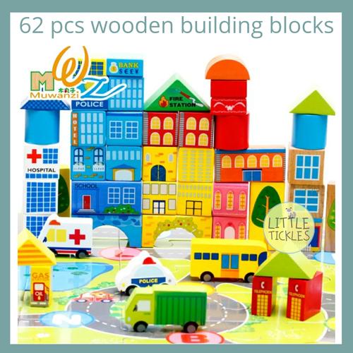 Jual Wooden Building Blocks City 62 Pcs - Balok Susun Bangunan ...