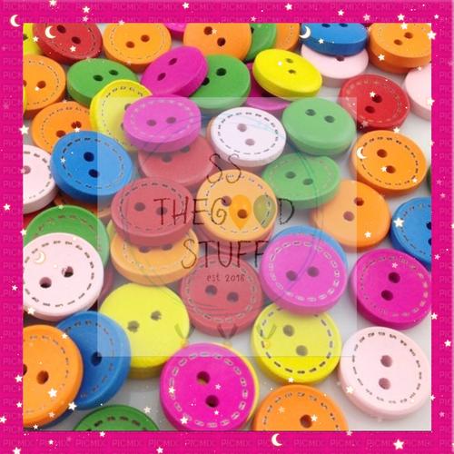 Foto Produk Kancing Kayu Scrapbook Bulat Warna Warni Garis Putus Putus dari SS TheGoodStuff