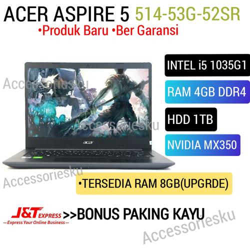Foto Produk LAPTOP ACER ASPIRE 5 514-53G-INTEL CORE i5 1035G1-4GB-1TB-NVDIA MX350 - RAM 4GB STANDRT dari accesoriesku