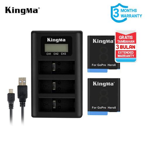 Foto Produk KINGMA BATTERY GOPRO HERO 8 7 6 5 - 2 PACK WITH TRIPLE SLOT CHARGER dari MACRO
