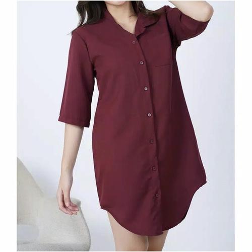 Jual Collar Tunic Shirt - Maroon - Kota 