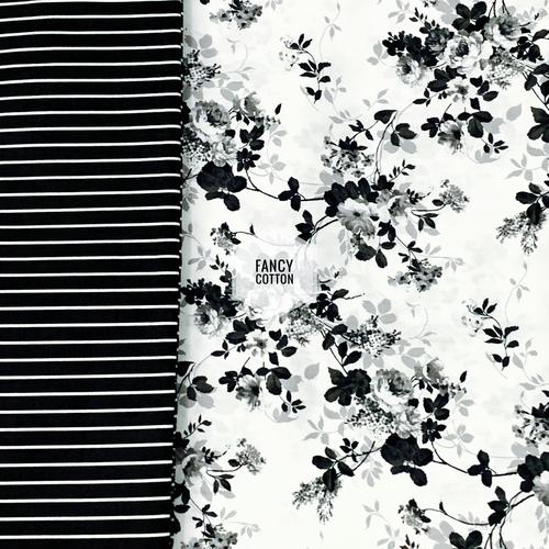 Foto Produk kain katun jepang motif bunga hitam cantik - motif salur dari maxshop online