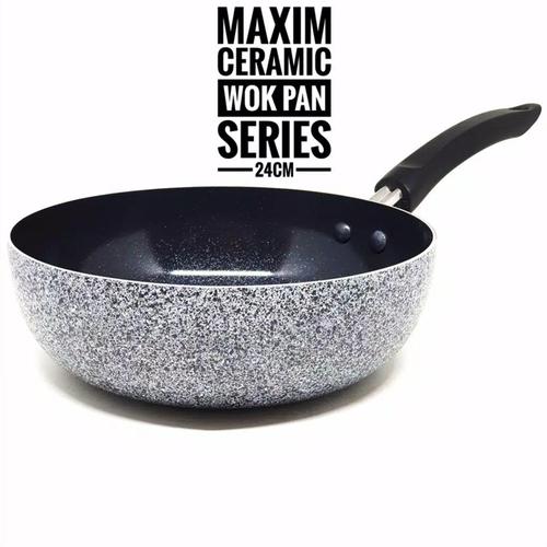Foto Produk Wajan Deep Wok Pan Anti Lengket Marble Ceramic Wok MAXIM NEOSTONE 24CM dari Every One Shop