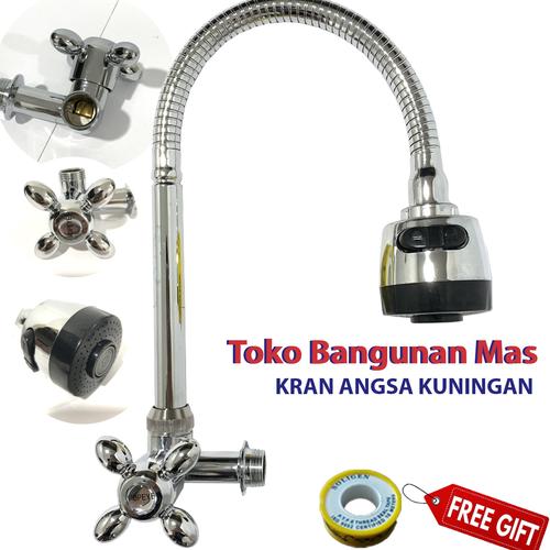 Foto Produk KRAN ANGSA FLEXIBEL KRAN CUCI PIRING KRAN SINK 2 MODE KUNINGAN TEMBOK dari Toko Bangunan Mas