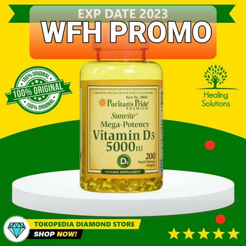 Foto Produk Puritan Pride Vitamin D3 125mcg 5000 IU Mega Potency - 100% ORI USA - Isi 100 dari Healing Solutions