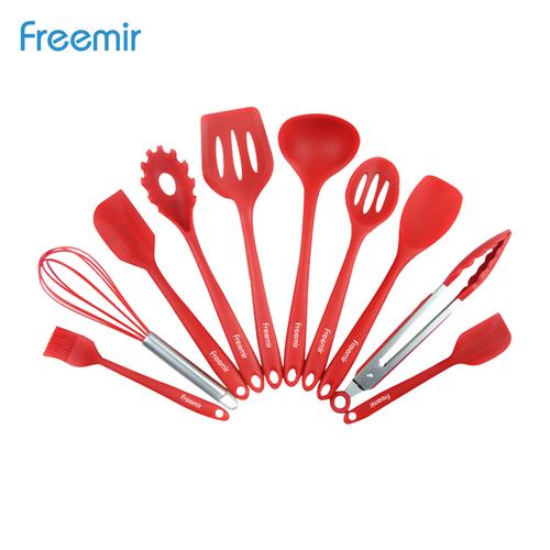 Foto Produk freemir Set Spatula Sutil Silikon Peralatan Masak Non Stick 10 Pcs - Merah dari freemir Official Store