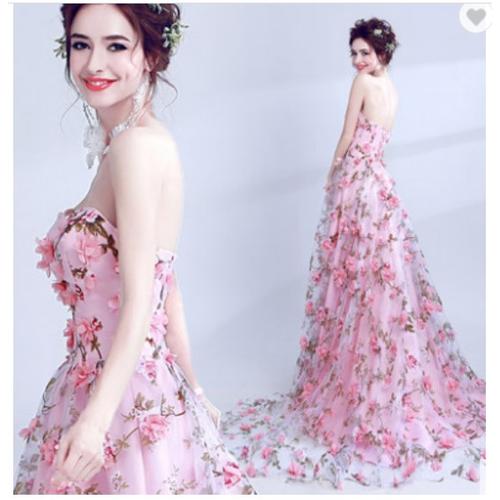 Jual Floral Strapless Pink Sleeveless 