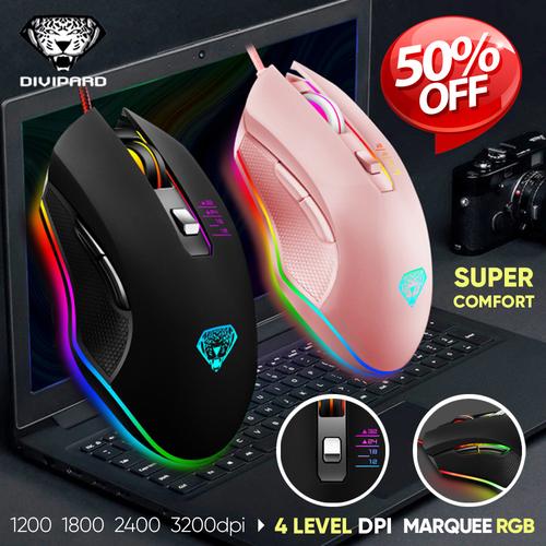 Foto Produk Mouse Gaming Colorful Backlight Divipard G302 3200 DPI Mouse Gaming - Merah Muda dari Unitech Official