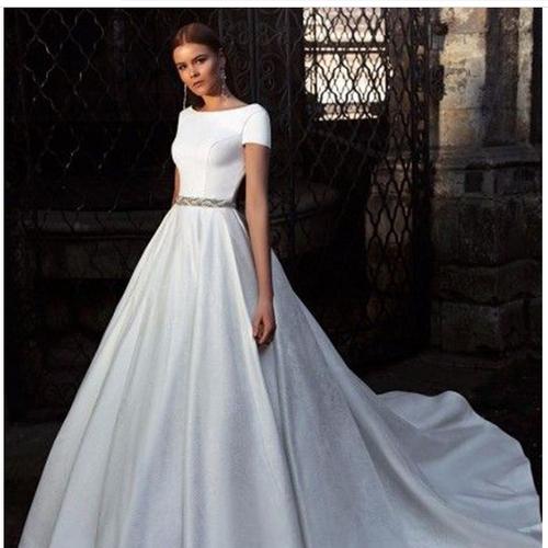 long tail satin wedding dress - Putih 