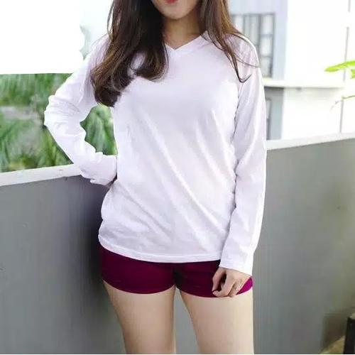 Foto Produk KAOS POLOS WANITA VNECK LENGAN PANJANG SPANDEK / BAJU VNECK CEWE MURAH - L, Putih dari Bajuok_jkt