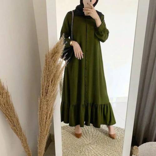 Foto Produk COD Gamis Bella Wanita Bahan Mosscrepe - Hijau Army dari Tokogo-id